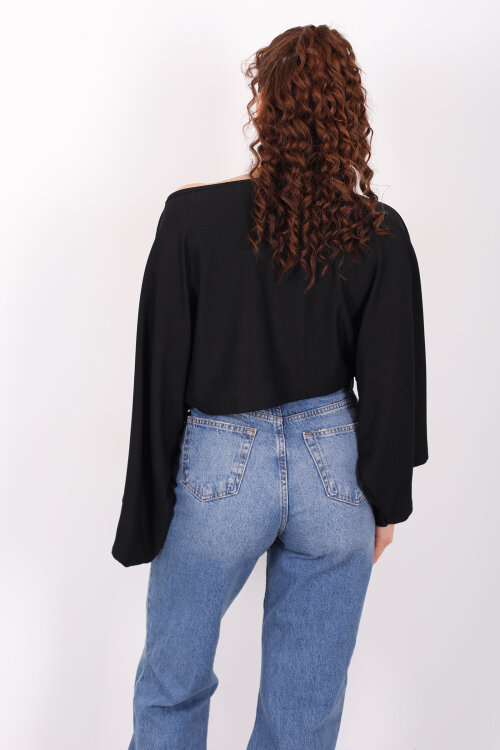 Yarasa Kol Ribana Siyah Kadın Bluz - 5