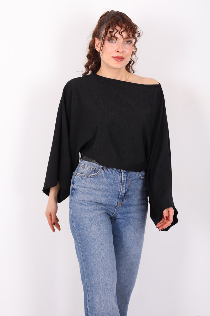 Yarasa Kol Ribana Siyah Kadın Bluz - 6