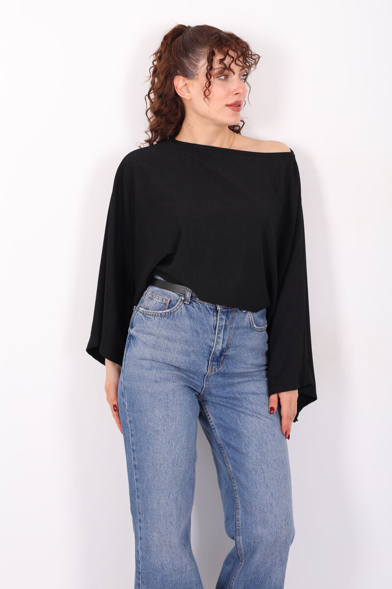 Yarasa Kol Ribana Siyah Kadın Bluz - 3