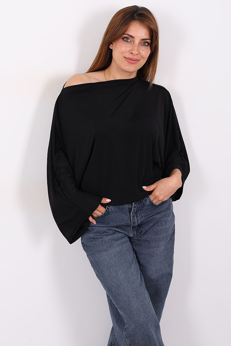 Yarasa Kol Siyah Kadın Sandy Salaş Bluz - 5