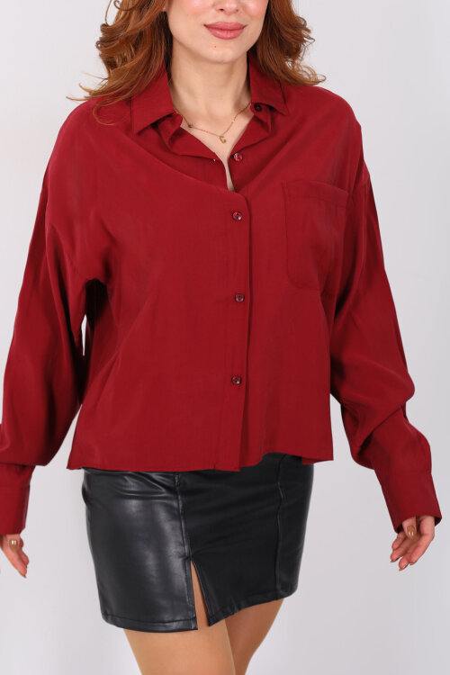 Yarasa Kol Tek Cepli Bordo Kadın Gömlek - Berox (1)