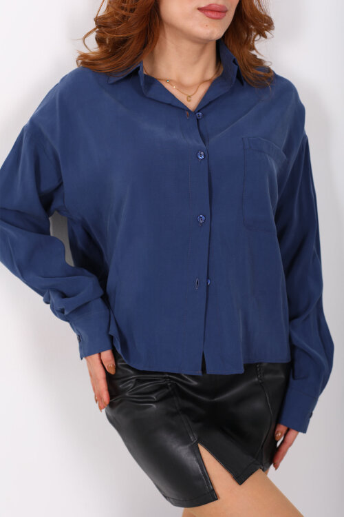 Yarasa Kol Tek Cepli Lacivert Kadın Gömlek - Berox (1)