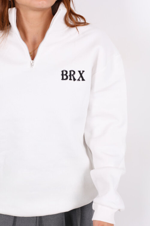 Yarım Fermuarlı BRX Baskılı Beyaz Kadın Sweat - Berox (1)