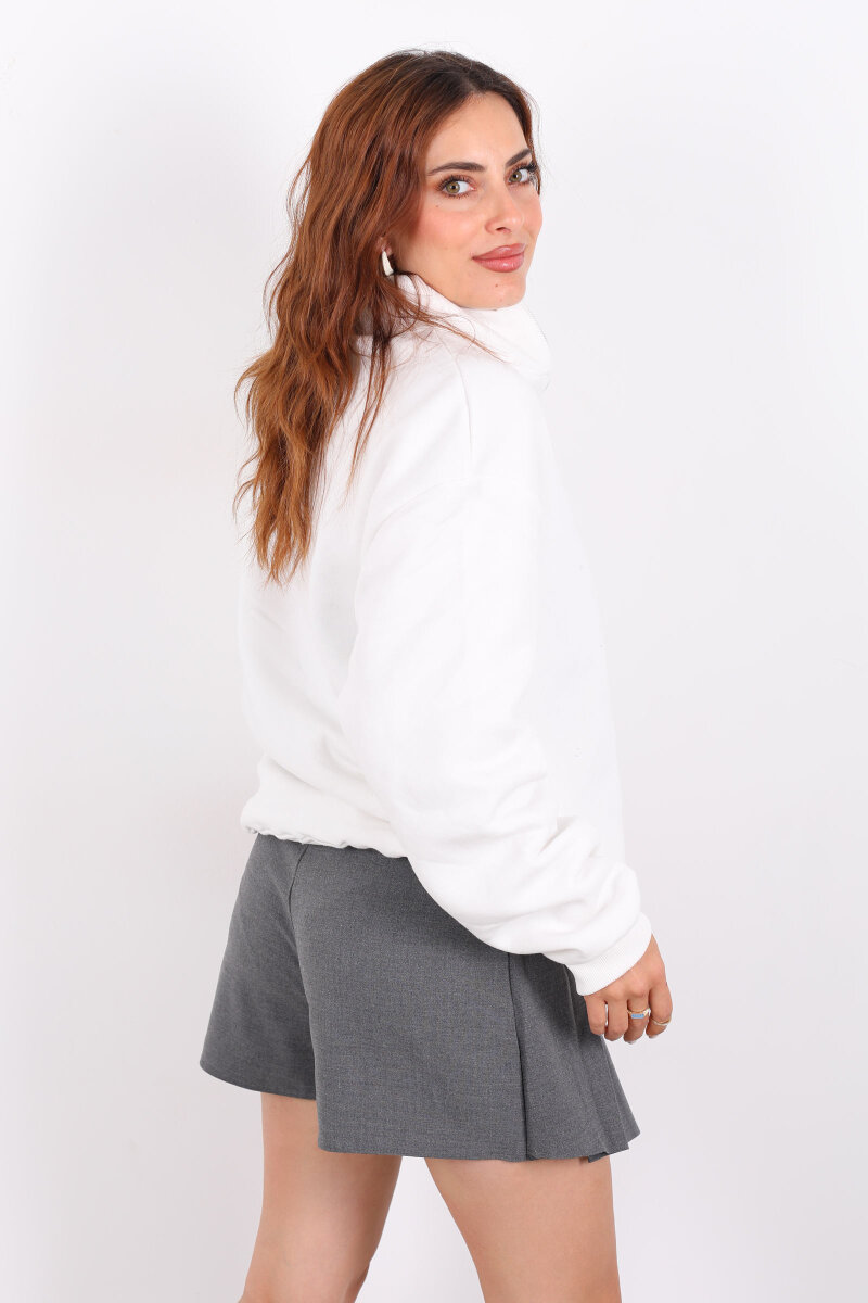 Yarım Fermuarlı BRX Baskılı Beyaz Kadın Sweat - 5