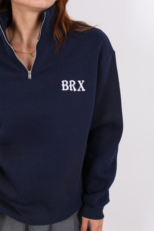 Yarım Fermuarlı BRX Baskılı Lacivert Kadın Sweat - Berox (1)