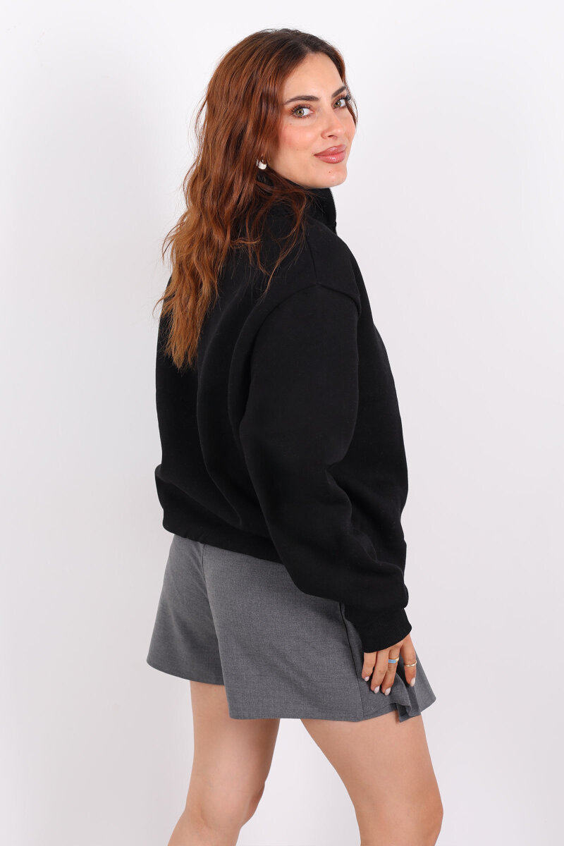 Yarım Fermuarlı BRX Baskılı Siyah Kadın Sweat - 5