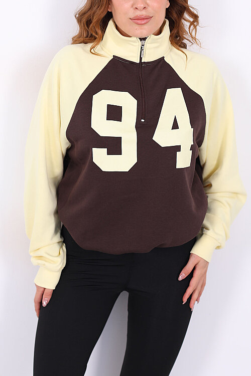 Yarım Fermuarlı Reglan Kollu Sarı Kadın Sweatshirt - Berox (1)