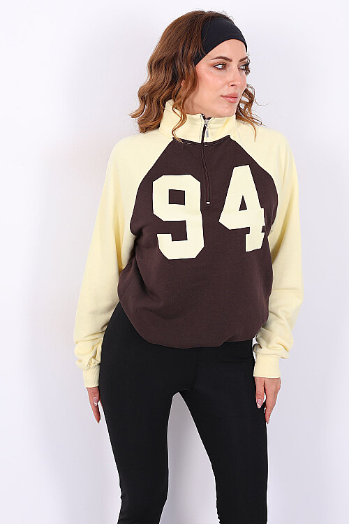 Yarım Fermuarlı Reglan Kollu Sarı Kadın Sweatshirt - 5