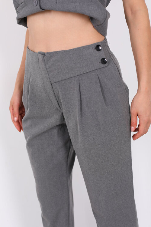 Yarım Kemer Çift Düğmeli Antrasit Kadın Havuç Pantolon - Berox (1)