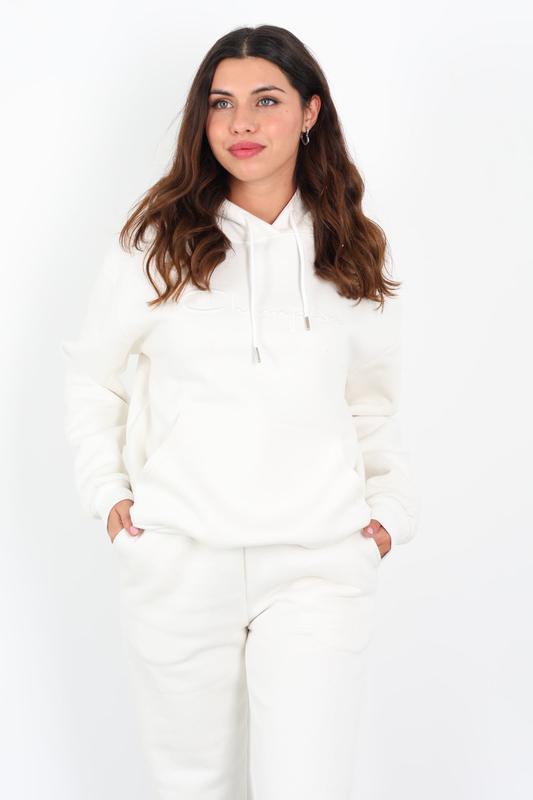 Yazı Nakışlı Kanguru Cepli Beyaz Kadın Üç İplik Eşofman Takımı - 3