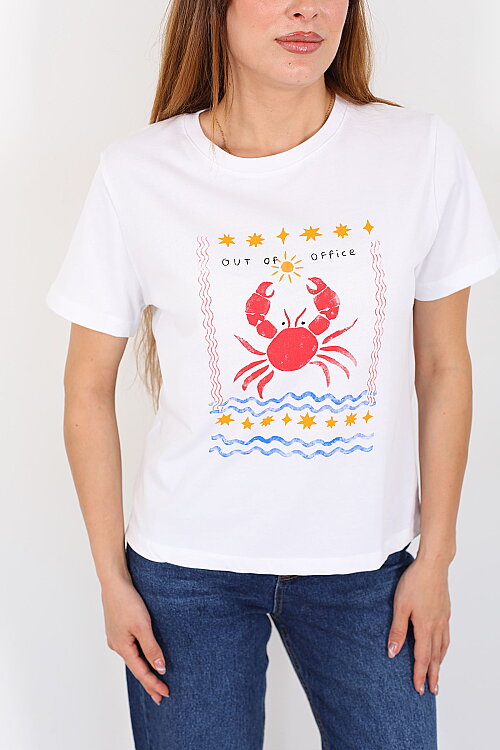 Yengeç Baskılı Beyaz Kadın T-Shirt - Berox (1)