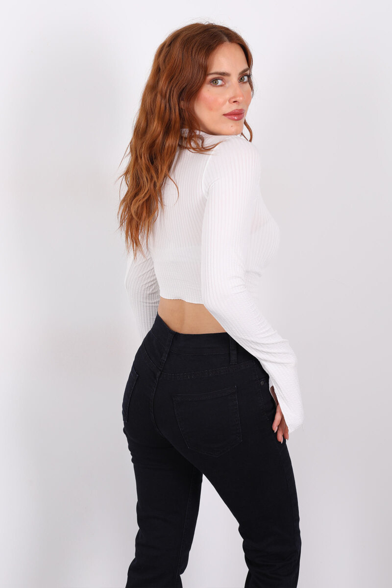 Yırtmaçlı İspanyol Kol Beyaz Kadın Bluz - 5