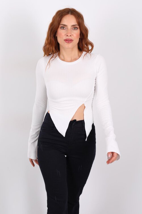 Yırtmaçlı İspanyol Kol Beyaz Kadın Bluz - 6