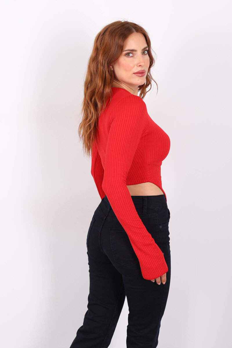 Yırtmaçlı İspanyol Kol Kırmızı Kadın Bluz - 5