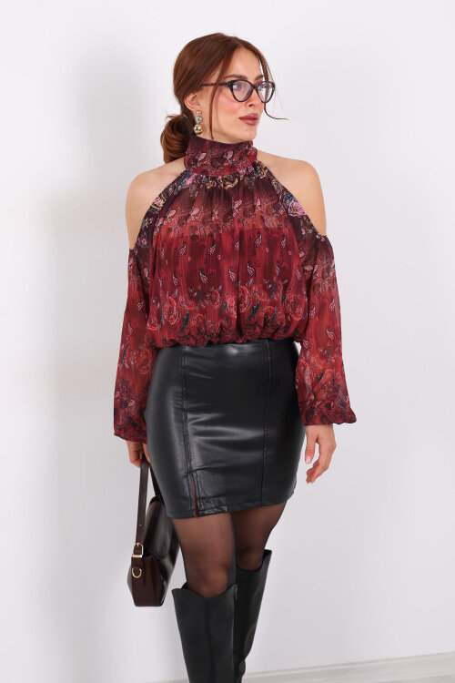 Yırtmaçlı Mini Siyah Kadın Deri Etek - 3