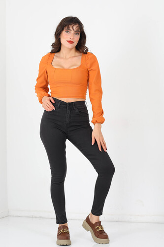 Yüksek Bel Dar Paça Füme Kadın Kot Pantolon - 3