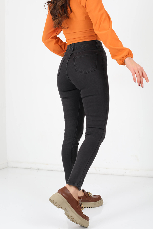Yüksek Bel Dar Paça Füme Kadın Kot Pantolon - 4