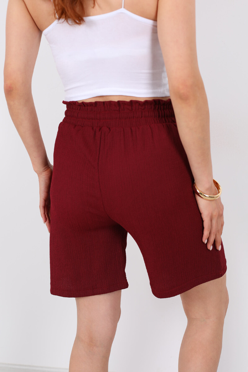 Beli Bağlamalı Yüksek Bel Bordo Kadın Krep Şort - 4
