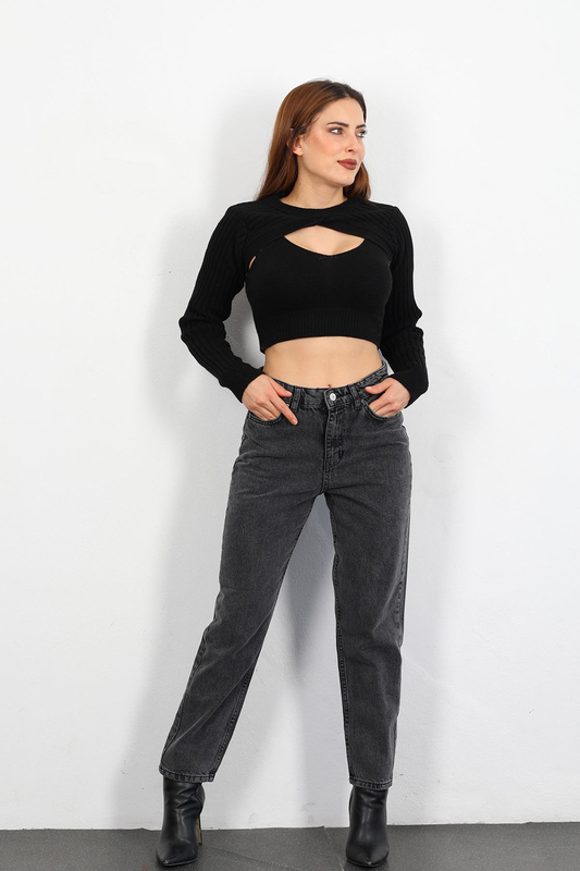 Yüksek Bel Kadın Füme Mom Jean - 4