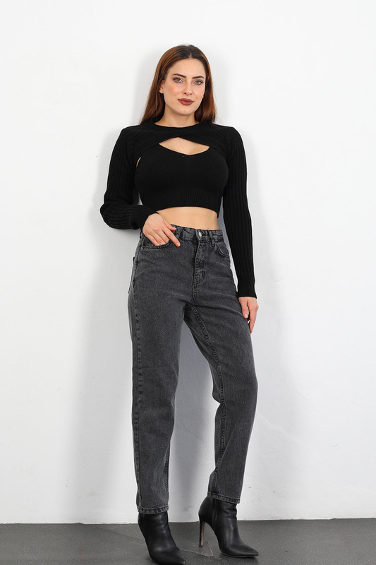 Yüksek Bel Kadın Füme Mom Jean - 2