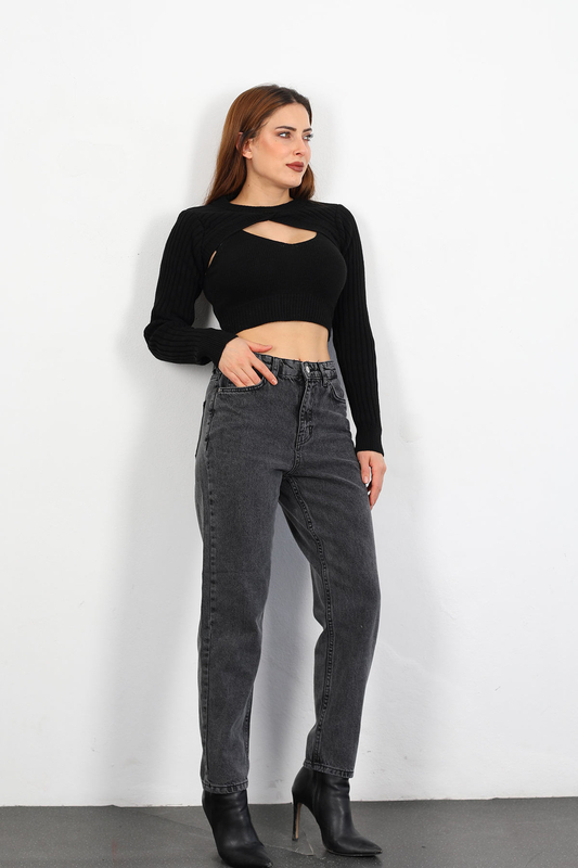 Yüksek Bel Kadın Füme Mom Jean - 1