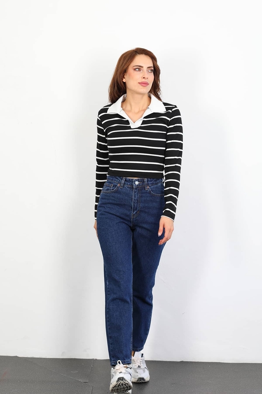 Yüksek Bel Kadın Koyu Buz Mom Jean - 2