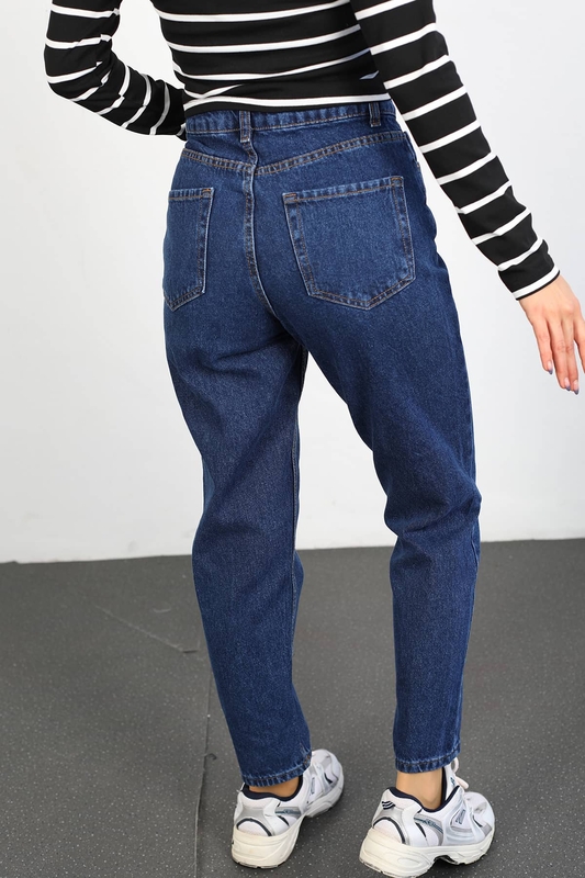 Yüksek Bel Kadın Koyu Buz Mom Jean - 5