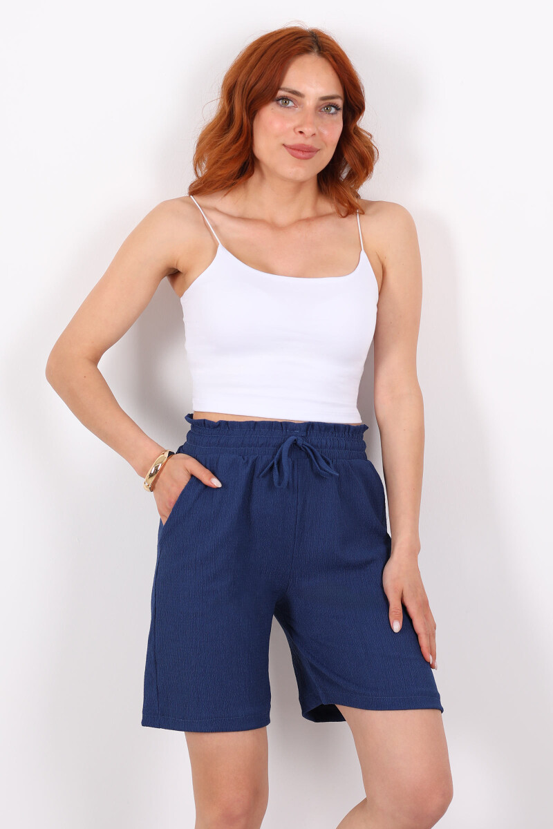 Beli Bağlamalı Yüksek Bel Marin Kadın Krep Şort - 5