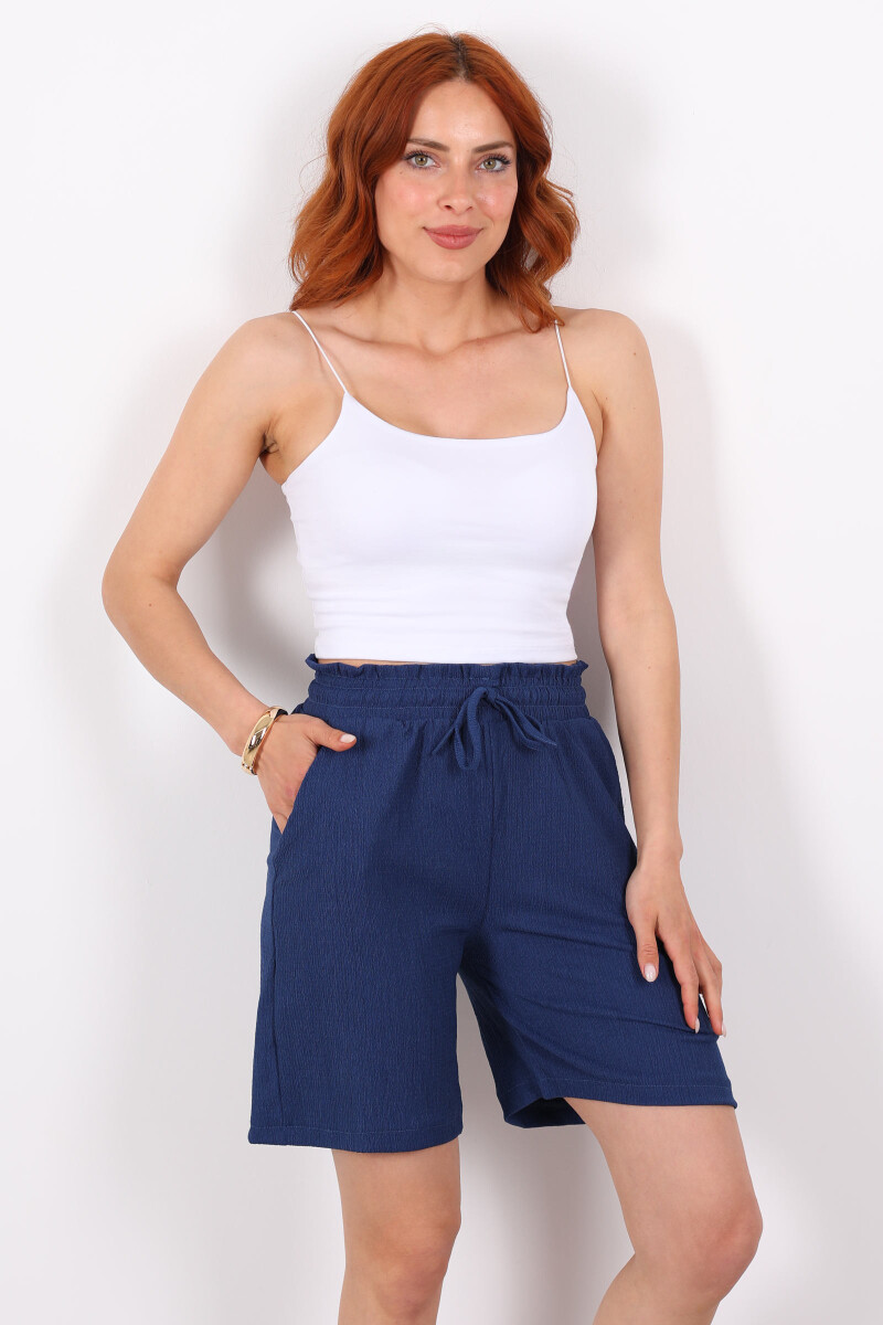Beli Bağlamalı Yüksek Bel Marin Kadın Krep Şort - 3