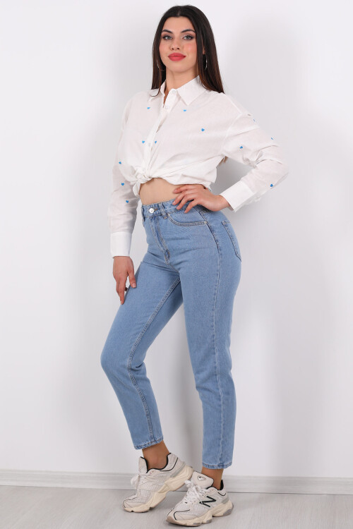 Yüksek Bel Mom Açık Mavi Kadın Kot Pantolon - 4