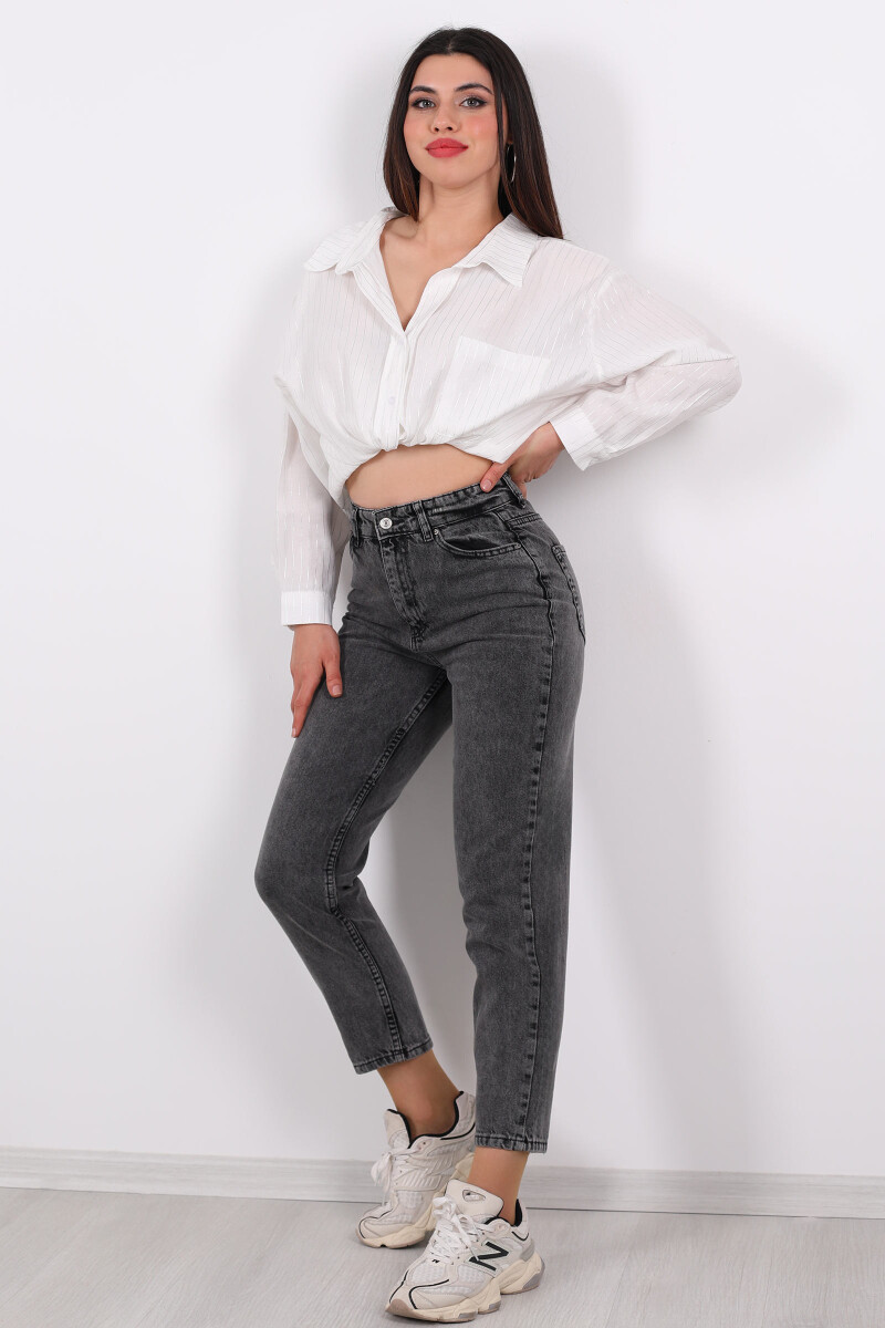 Yüksek Bel Mom Füme Kadın Kot Pantolon - 3
