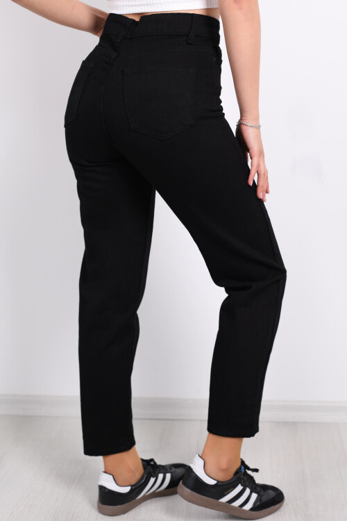 Yüksek Bel Mom Siyah Kadın Kot Pantolon - 4