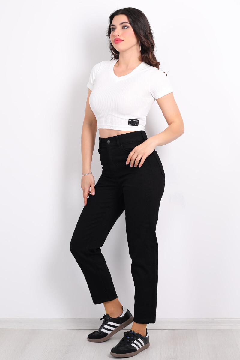 Yüksek Bel Mom Siyah Kadın Kot Pantolon - 3