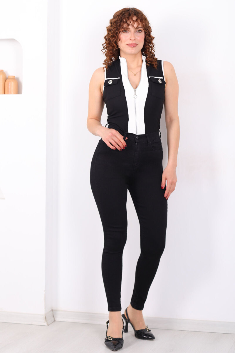 Yüksek Bel Siyah Kadın Skinny Jean Pantolon - 1