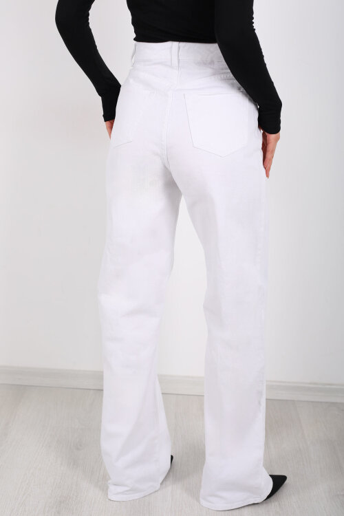 Yüksek Bel Straight Beyaz Kadın Boru Paça Kot Pantolon - 5