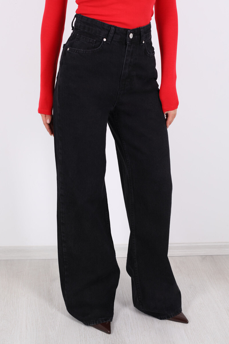 Yüksek Bel Straight Füme Kadın Boru Paça Kot Pantolon - 2