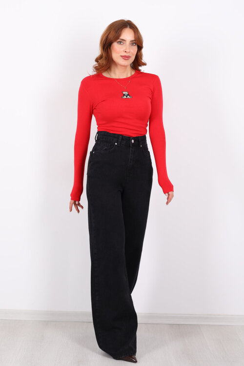 Yüksek Bel Straight Füme Kadın Boru Paça Kot Pantolon - 3