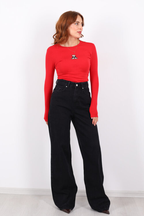 Yüksek Bel Straight Füme Kadın Boru Paça Kot Pantolon - 4