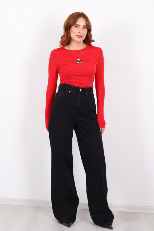 Yüksek Bel Straight Füme Kadın Boru Paça Kot Pantolon - 6