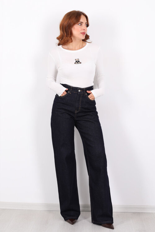 Yüksek Bel Straight Raw Yıkama Kadın Boru Paça Kot Pantolon 