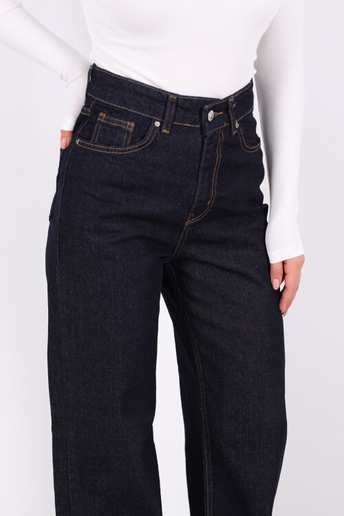 Yüksek Bel Straight Raw Yıkama Kadın Boru Paça Kot Pantolon - Berox (1)