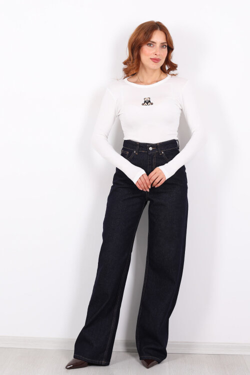 Yüksek Bel Straight Raw Yıkama Kadın Boru Paça Kot Pantolon - 4