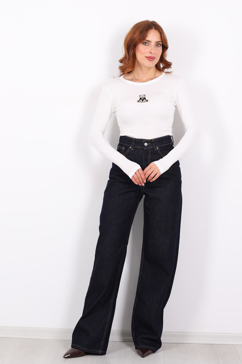 Yüksek Bel Straight Raw Yıkama Kadın Boru Paça Kot Pantolon - 4