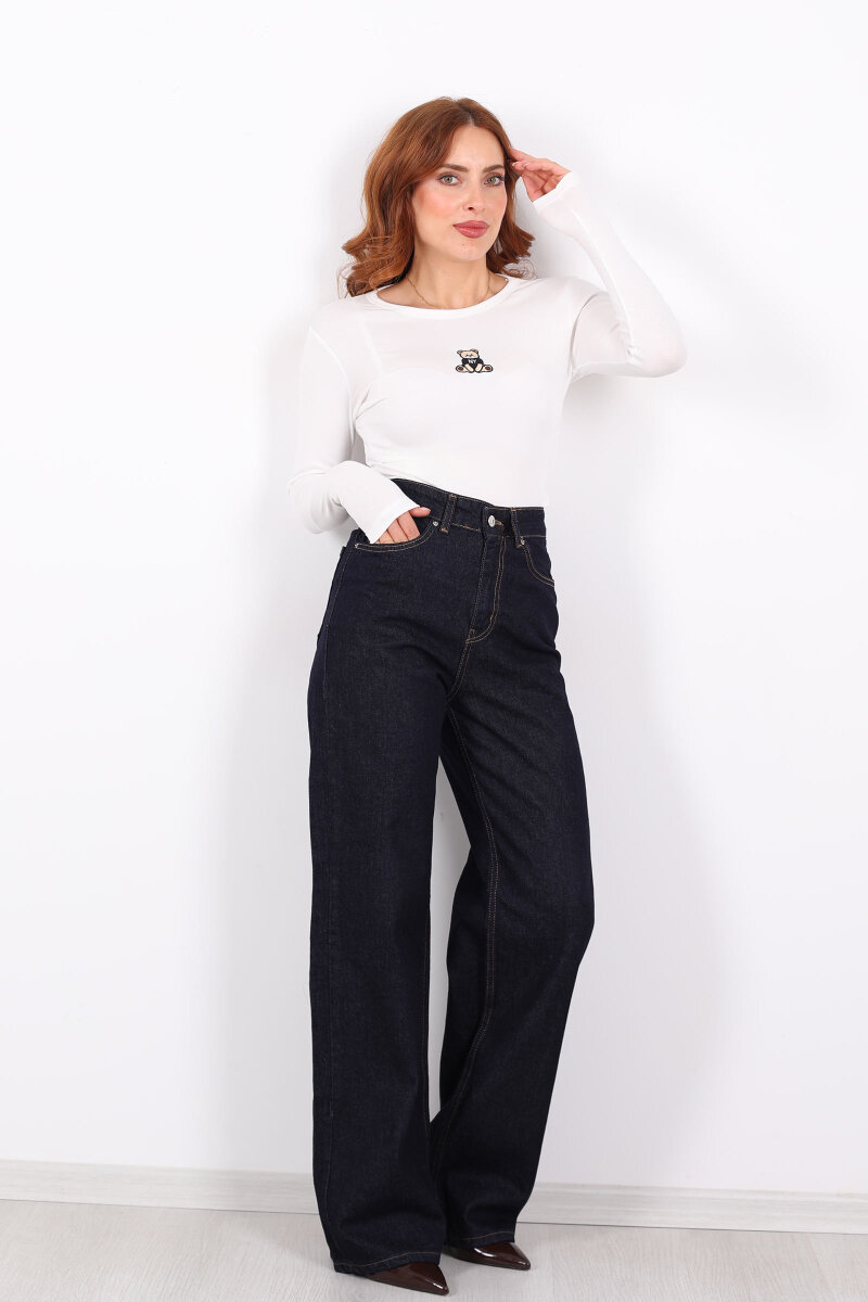 Yüksek Bel Straight Raw Yıkama Kadın Boru Paça Kot Pantolon - 3