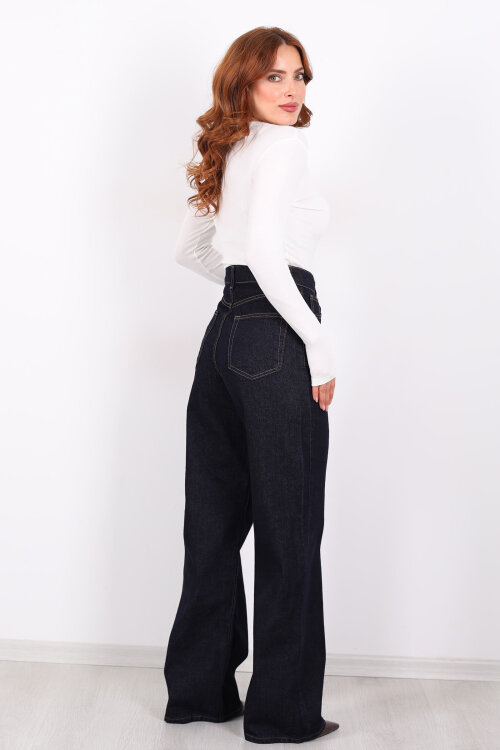 Yüksek Bel Straight Raw Yıkama Kadın Boru Paça Kot Pantolon - 6