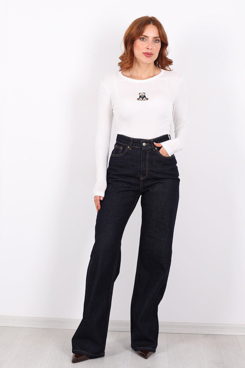 Yüksek Bel Straight Raw Yıkama Kadın Boru Paça Kot Pantolon - 7