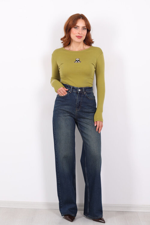 Yüksek Bel Straight Tint Kadın Boru Paça Kot Pantolon - Berox