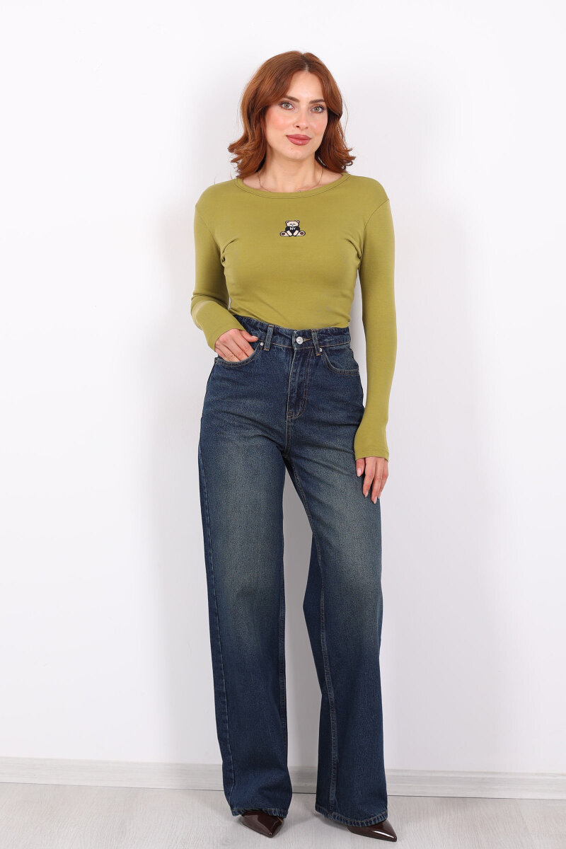 Yüksek Bel Straight Tint Kadın Boru Paça Kot Pantolon - 1