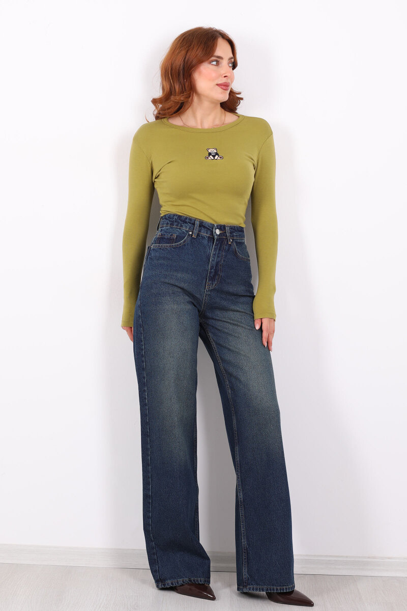 Yüksek Bel Straight Tint Kadın Boru Paça Kot Pantolon - 4