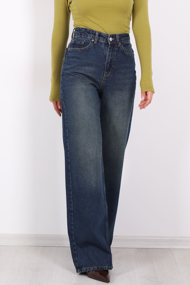 Yüksek Bel Straight Tint Kadın Boru Paça Kot Pantolon - 2